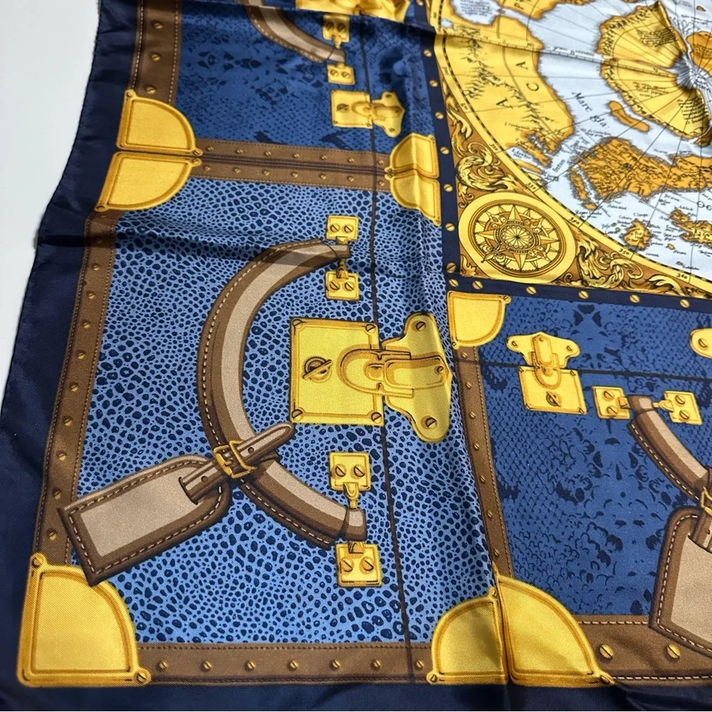 Larioseta Como Silk Scarf VINTAGE– World Map & Travel Trunks, Made in Italy